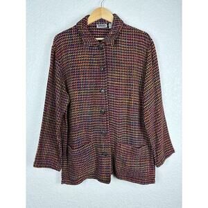 Vintage‎ Chicos Design Silk Blazer Jacket Womens 1 M Herringbone Retro 80s 90s